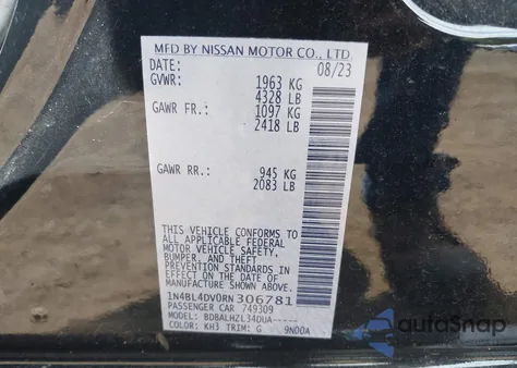 2024 Nissan Altima Sv Fwd из США, поврежденный, VIN 1N4BL4DV0RN306781